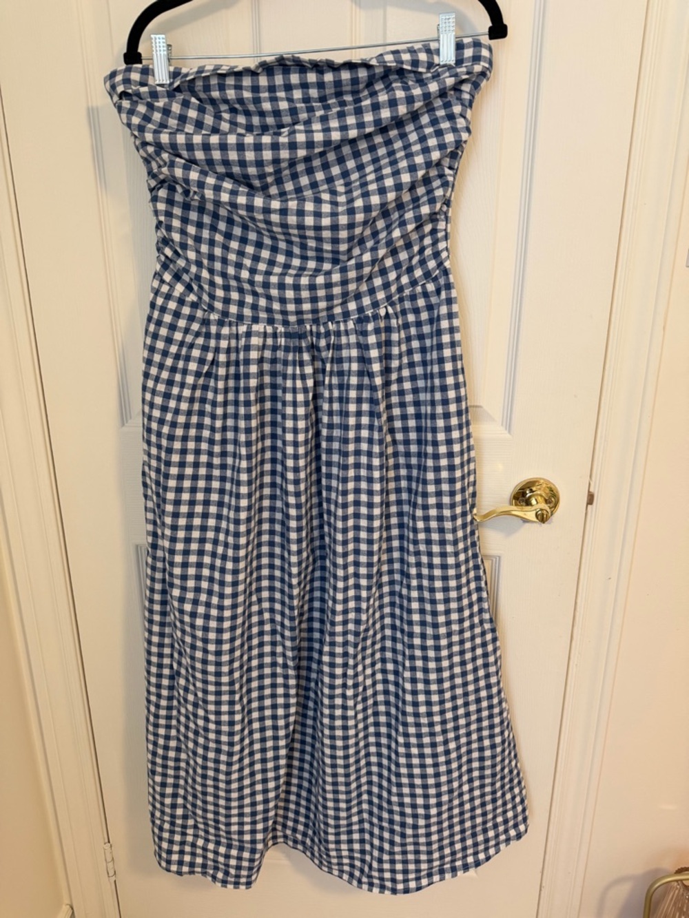 NWT Commense Strapless Blue & White Gingham Midi Dress